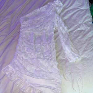 Sho Po white lace dress with one sleeve